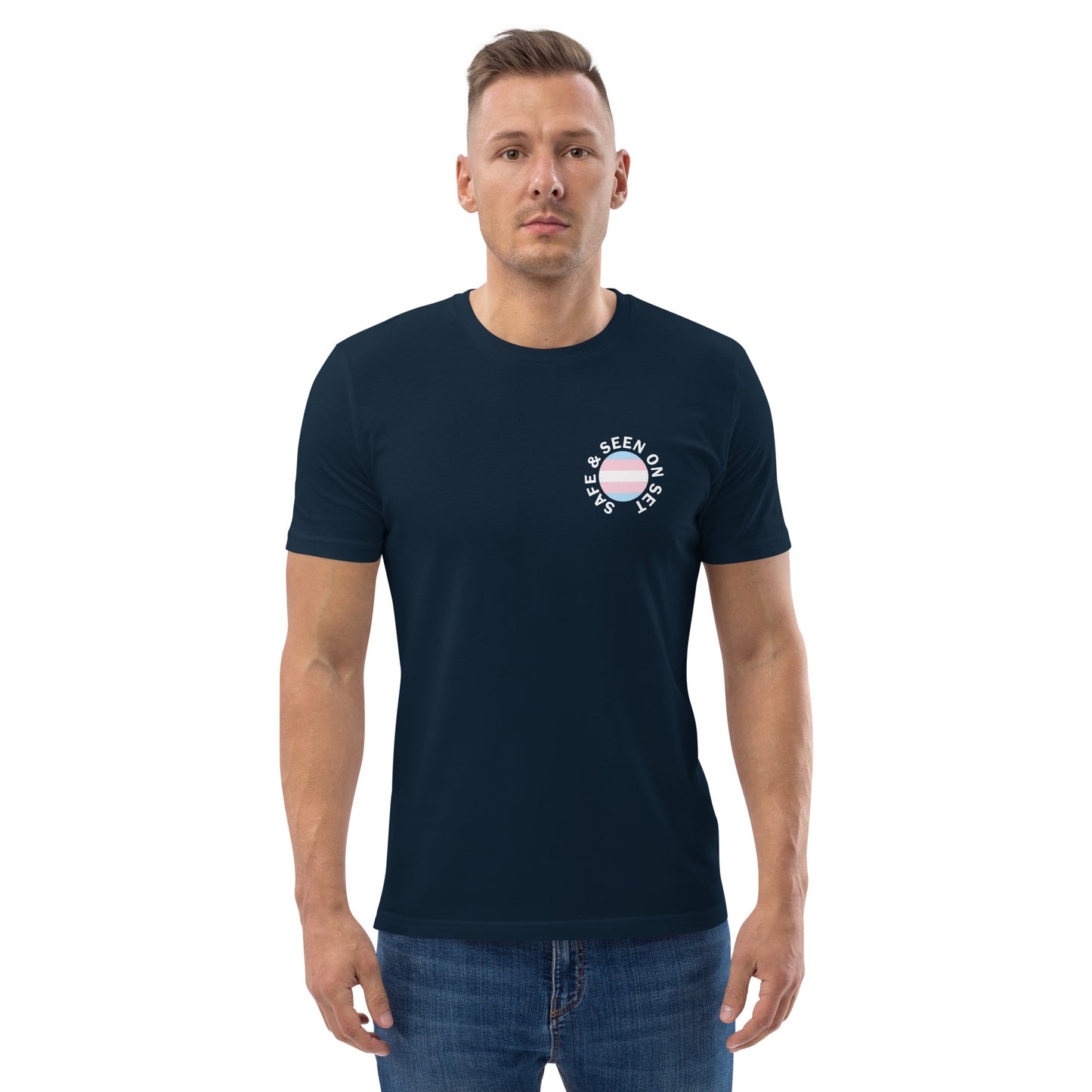 "Safe & SEEN" Transgender T-Shirt - Navy 🏳️‍⚧️